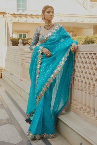 Vvani by Vani Vats Saree With Mirror Embroidered Blouse