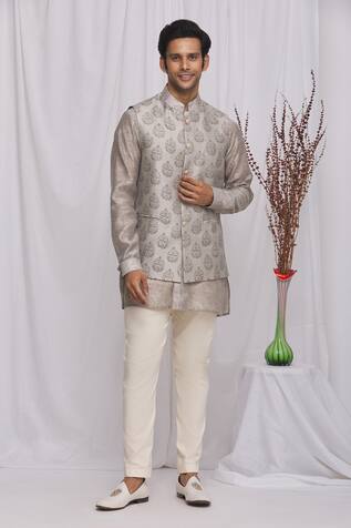 Ekam By Manish Floral Print Bundi & Shirt Set