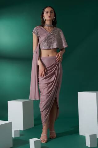 Suruchi Parakh Asymmetric Draped Skirt Set