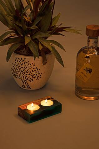 Silken Island Paradise Wood-Epoxy Tea-Light Candle Holder