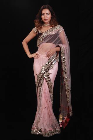 Archana Kochhar Mirror Embroidered Saree With Blouse