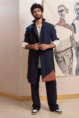 Jatin Malik Colorblock Overcoat & Pant Set