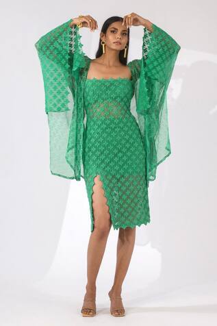 Kalakaari By Sagarika Crochet Skirt Set With Dress & Jacket
