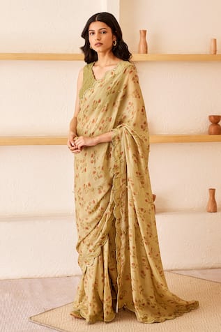 The Right Cut Juliet Floral Print Saree With Blouse