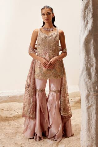 Adaara Couture Lotus Embroidered Kurta Sharara Set