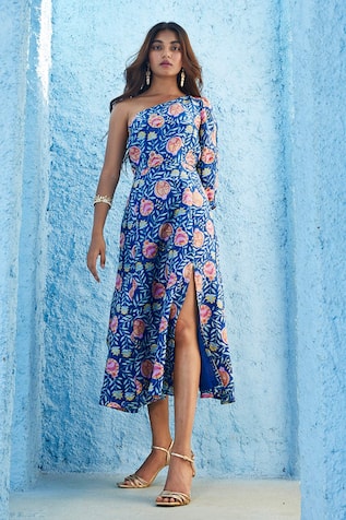 Jodi Zenia Floral Print Slit Dress