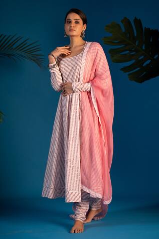 Pants and Pajamas Neeta Block Print Anarkali Churidar Set