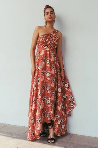 Jodi Rani Block Print One Shoulder Dress