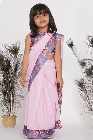 Little Bansi Floral Print Saree With Blouse