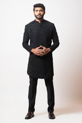 Paarsh Obsidian Embroidered Achkan Set