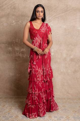 Arpita Mehta Leaf Print Pre-Draped Saree Set