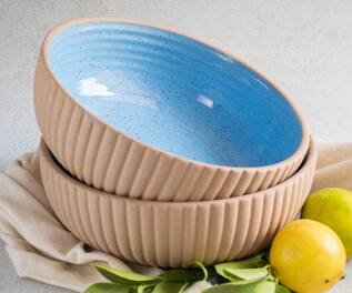 The Table Fable Set Of 2 Striped Serving Bowl