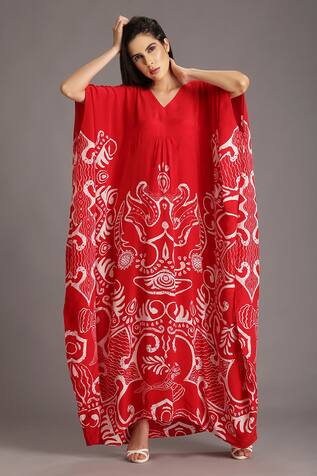 Alpona Designs Ocean Print Kaftan Dress