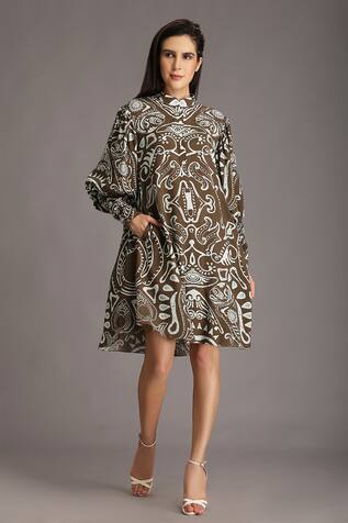 Alpona Designs Ocean Print Puff Sleeve Dress