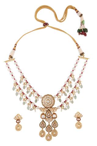 Joules by Radhika Kundan Long Pendant Necklace Set