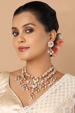 Joules by Radhika Multi Layered Kundan Necklace Set