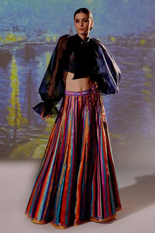 Rajdeep Ranawat Leela Stripe Print Skirt & Crop Top Set