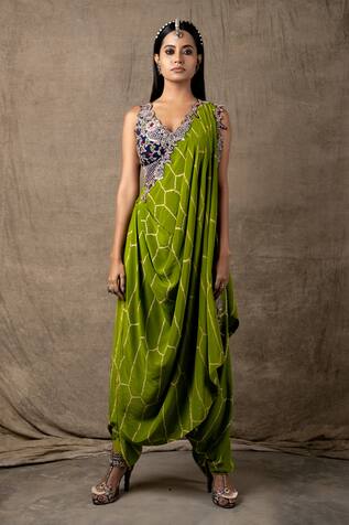 Nupur Kanoi Pre-Draped Dhoti Saree With Blouse
