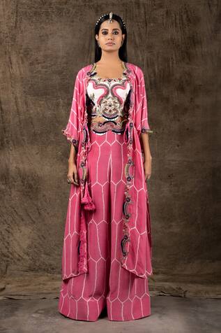 Nupur Kanoi Bandhani Print Kaftan Jacket Pant Set