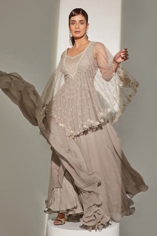 Amitabh Malhotra Embroidered Cape Gown