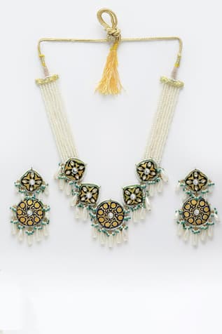 Dugran By Dugristyle Meenakari Pearl Necklace Set
