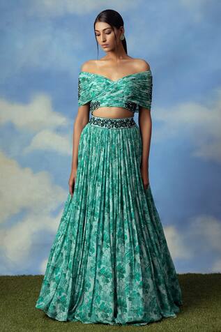 Adi By Aditya Khandelwl Off Shoulder Crop Top & Skirt Set