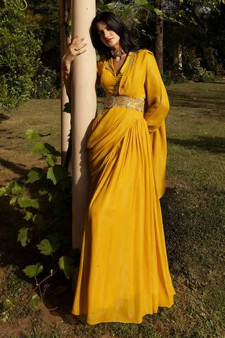 Seeaash Pre-Draped Sharara Saree With Blouse