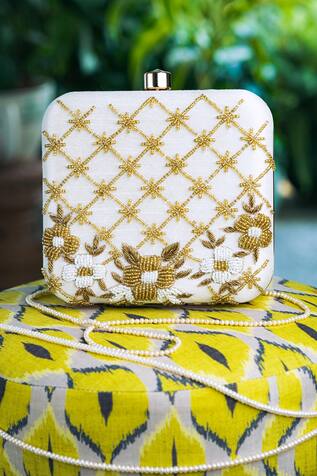 NR by Nidhi Rathi Mehaari Silk Embroidered Square Clutch