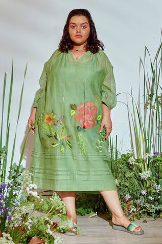 Half Full Curve Chanderi Embroidered Hem Dress