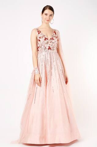 Pink Peacock Couture Silk Embellished Draped Gown