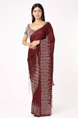 Pink Peacock Couture Tassel Embroidered Saree With Blouse