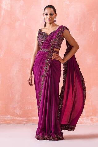 Mirroir Embroidered Border Saree With Blouse