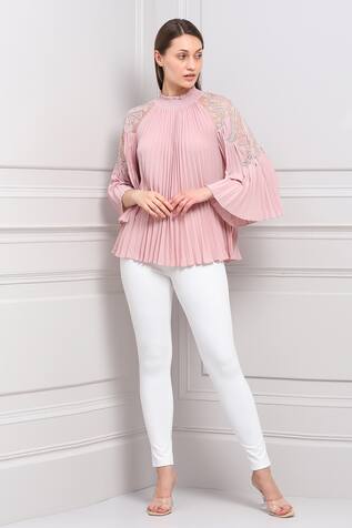 Buy Ranna Gill Pink Georgette Pleated Top Online Aza Fashions