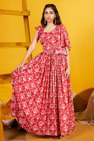 S&A By Anu Pellakuru Printed One Shoulder Dress With Crop Top