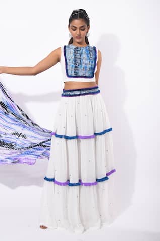 K.Anshika Embroidered Tiered Skirt Set
