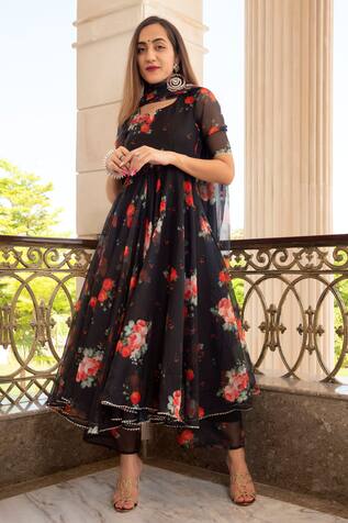 Pomcha Jaipur Floral Print Anarkali Set