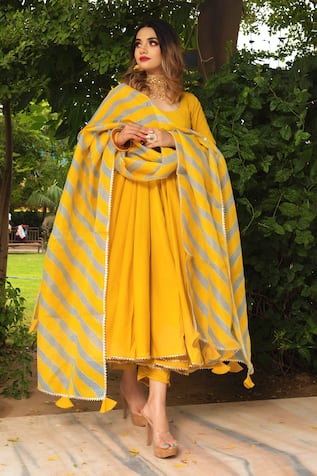 Pomcha Jaipur Cotton Anarkali Set