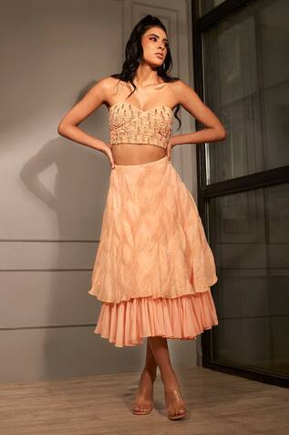Babita Malkani Embellished Crop Top & Layered Skirt Set