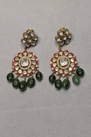 Vinanti Manji Designer Jewellery Floral Stone Studded Dangler Earrings