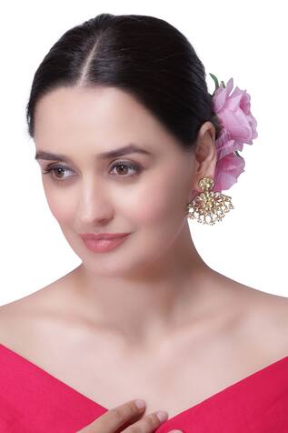 Vinanti Manji Designer Jewellery Kundan Floral Dangler Earrings