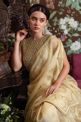 Sari Saree Blouse Gold Mirror Style Designer Indian Bollywood Stitched Choli 