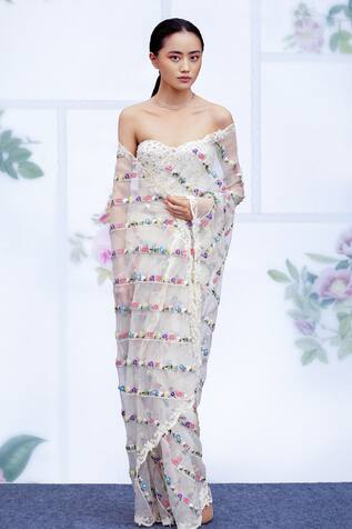 Archana Rao Bloom Silk Organza Embroidered Saree