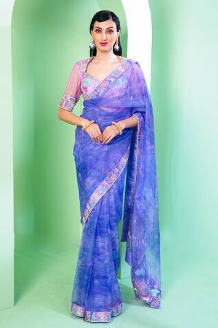 LAXMISHRIALI Periwinkle Saree With Blouse