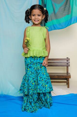 Miko Lolo Top & Floral Print Sharara Set