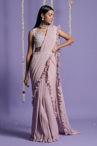 Two Sisters By Gyans Pre-Draped Saree With Embroidered Blouse 