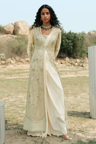 Mishru Aine Pre-Draped Saree Set With Jacket