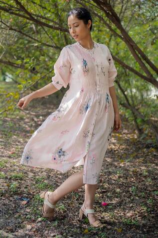 Arcvsh by Pallavi Singh Linen Floral Print Dress