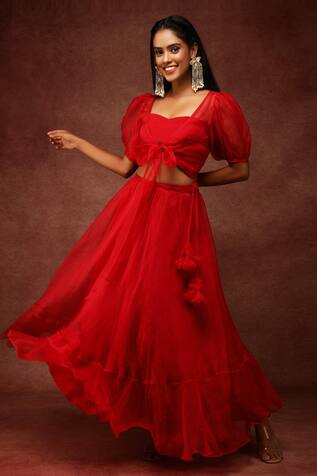 Ranng Label Puff Sleeves Top & Lehenga Set