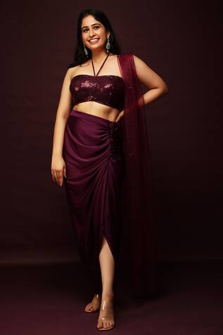 Ranng Label Halter Neck Bralette & Dhoti Skirt Set