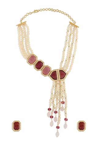 Joules by Radhika Pearl Tassel Necklace Set